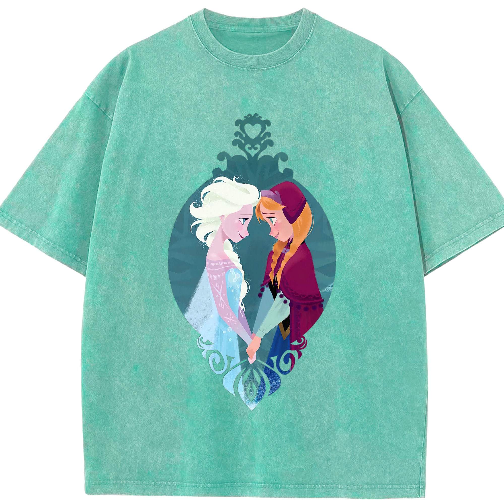 （画像用） アナと雪の女王 アンナ エルサ Frozen Anna Elsa 綿100% ヴィンテージ風 半袖Tシャツ（フロントプリント）